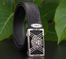 Versace Medusa Buckle Black Leather Belt Greek Key Luxury Men  s