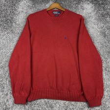 VTG Polo Ralph Lauren Knit Sweater Men's XXL Fits L-XL Cotton Crewneck Red