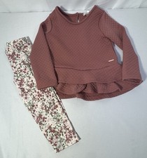Tahari Set Floral Pants Long Sleeve Ruffle Top Shirt Rose Pink Flower Girls Sz 4