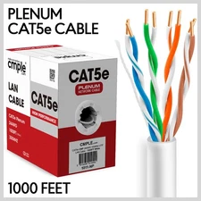 Cat5e Câble Ethernet 1000ft Plénum CMP Solide 24AWG UTP 350MHz Pull blanc facile