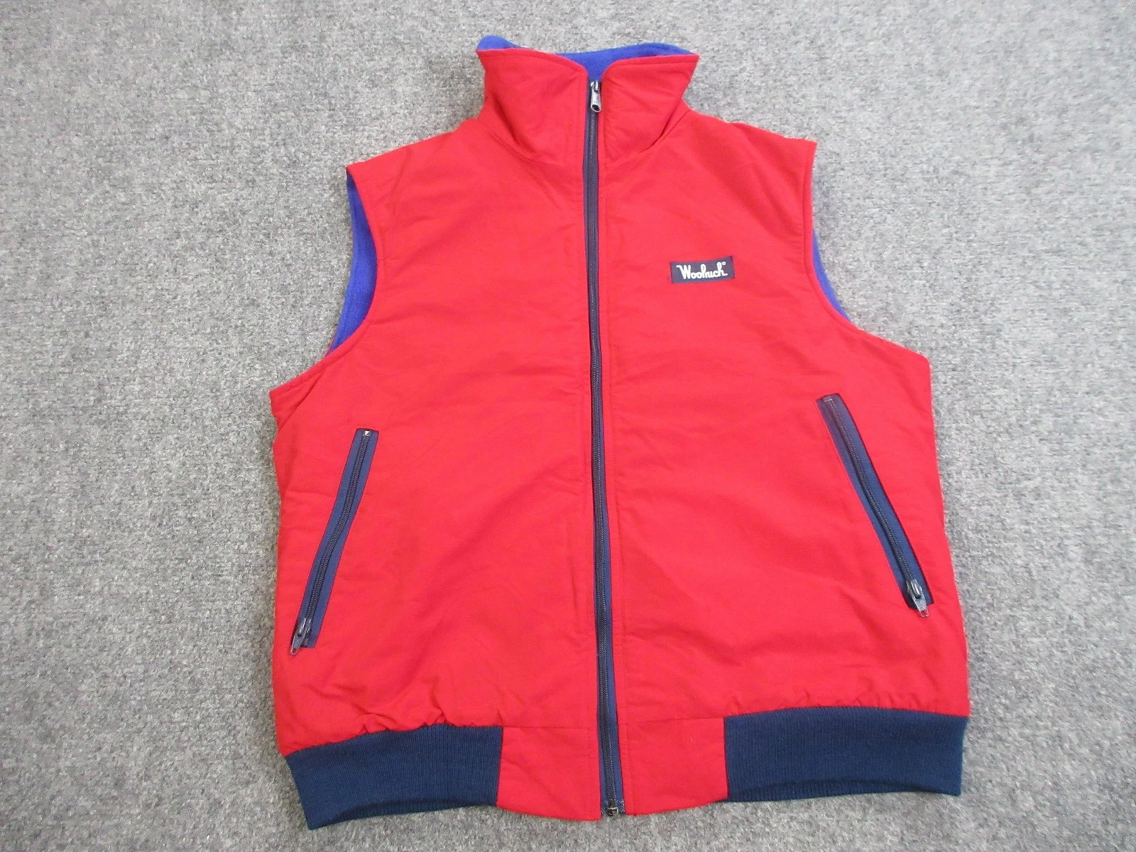 Vintage Woolrich Vest Mens Medium Red Fleece Lined Zip Pockets Made USA 90s