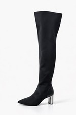 ZARA Overknee Stiefel NEU Schwarz 40 Stretch Strumpfstiefel Sock Boots Silber