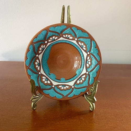Vintage Handmade Pottery Trinket Dish Bowl Floral Savvas Rhodes Greece 4.75”