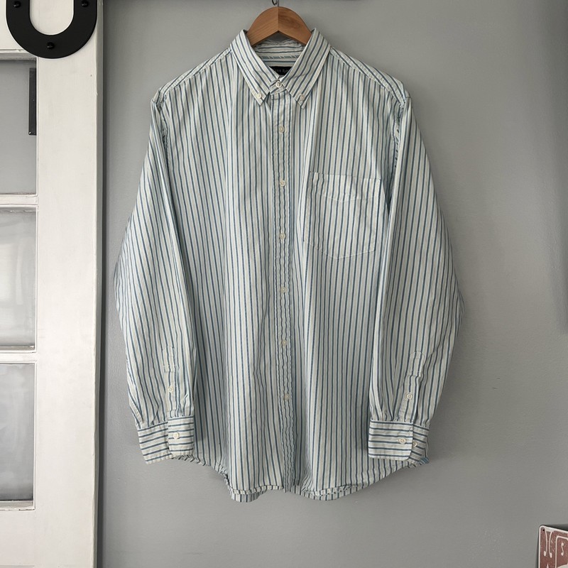 Club Room Men's XL 100% Cotton Shirt Blue White and Yellow Striped Button Down
