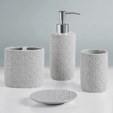 Ceramic Bathroom Accessories Set, Vanity Decor Storage Organizer, Embossed Da...