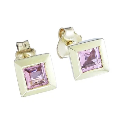 Ohrstecker Turmalin Quadrat Rosa 585er Gelbgold - Bild 1 von 2
