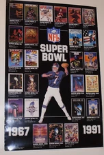 VINTAGE 1991 NFL POSTER! SHOWS ALL SUPER BOWL GAMES SINCE 1967! 17x26" FOOTBALL!