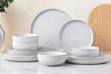 Dinnerware Set for 4, 12 Pieces Speckled Glaze Plates and Bowls Sets