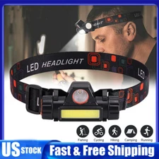 COB LED Headlamp USB Rechargeable Waterproof Headlight Head Light Flashlight US