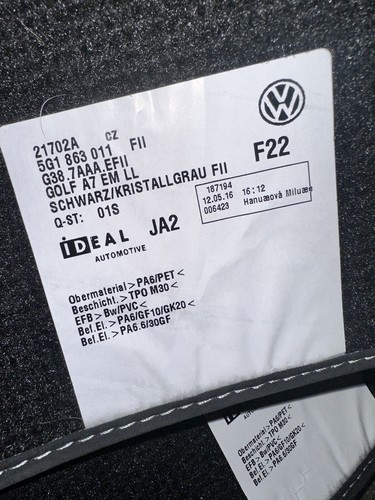 VW Volkswagon Floor Mats 21702A Golf A5 G01 OEM Ideal JA2 Set of 4 - Picture 7 of 7