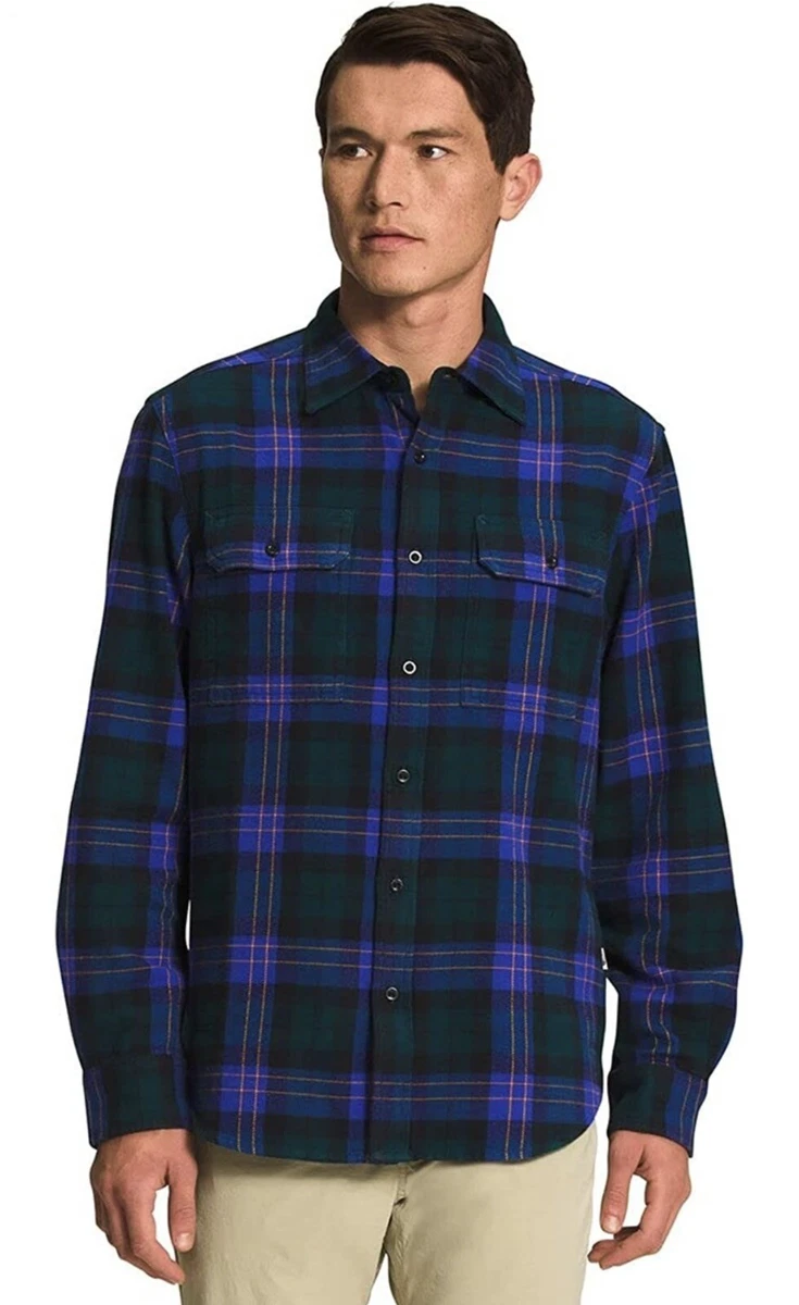 The North Face Arroyo Flannel Shirt Dark Green Purple Plaid Men s Large 85 NWT