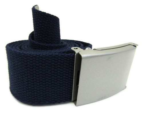 Unisex High Quality Canvas Fabric Webbing Belt Brushed Silver Buckle Army Style - Picture 132 of 275