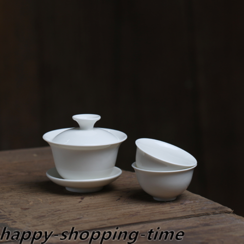 white gaiwan small kungfu tureen porcelain covered bowl cup saucer tea plate new - Picture 7 of 21