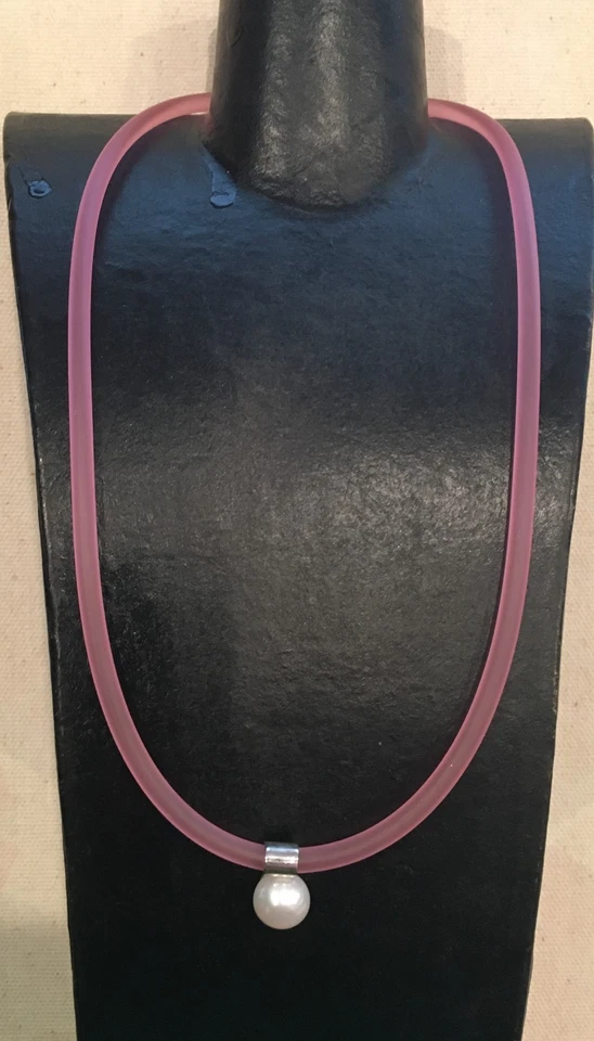 Collar Gargantilla Perla Vintage Solitario Rosa Goma Cordón 17" Foto 4 de 4