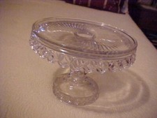 VTG Clear Glass Round Pedestal Cake Stand Scalloped Skirt