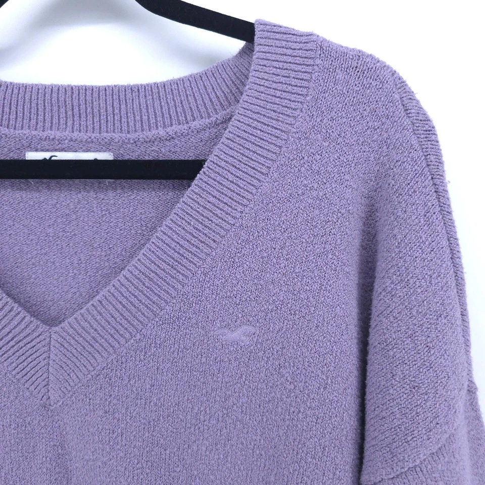 Hollister Womens Cozy Purple Cropped Relaxed Boxy Fit Balloon Sleeves V-Neck S - Image 4 of 4