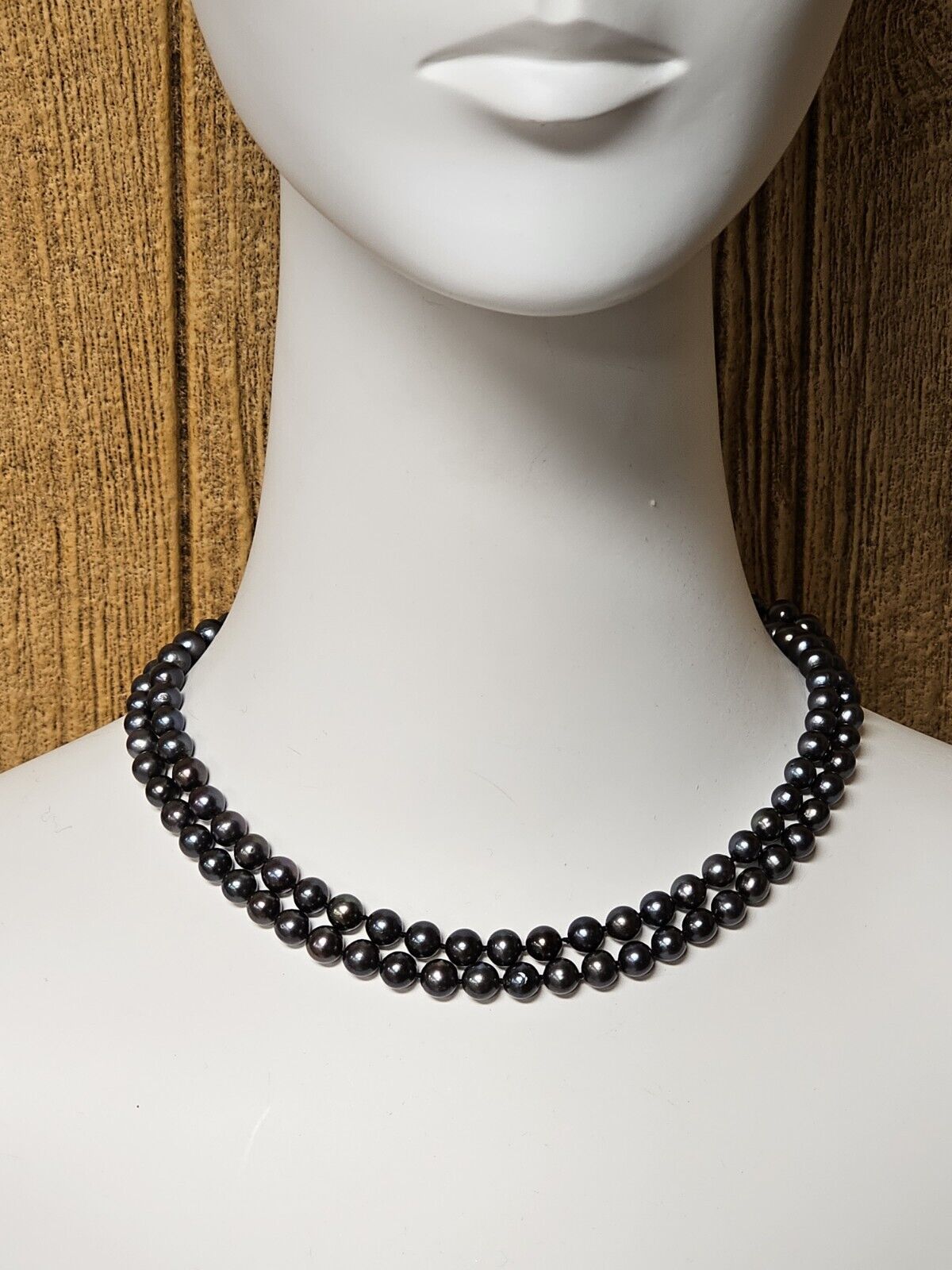 Vintage Dark Pearl Necklace Double Strand Iridesc… - image 1