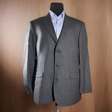 Stafford Executive Blazer 46L Charcoal Gray Wool Sport Coat Subtle Check Plaid