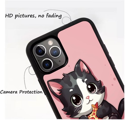 For Samsung Galaxy Apple iPhone black cat eat pizza Case Friendly - Picture 18 of 25