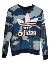 Adidas Crew Neck Sweatshirt Kids Youth XL Blue Camo Camo White Trefoil Logo