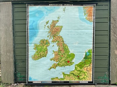 Vintage VEREINIGTES KÖNIGREICH geographische Schulkarte Karte UK GROSSBRITANNIEN Geographie 