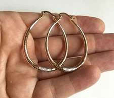 18K GOLD FILLED 3 COLOR ARETES -OVAL HOOP EARRINGS 30mm              #2