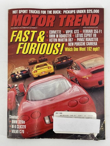 Motor Trend Magazin Mai 1998 Fast & Furious Cover Corvette Viper Ferrari Lotus
