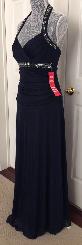 TRIXXI ~ Vestido Halter Ocasión Especial Azul Brillante Estrás ¡NUEVO CON ETIQUETAS! M Foto 4 de 4