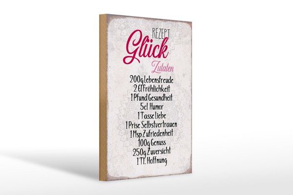 Holzschild Spruch 20X30 Cm Rezept GlüCk Zutaten Geschenk Deko Schild Wooden Sign-image