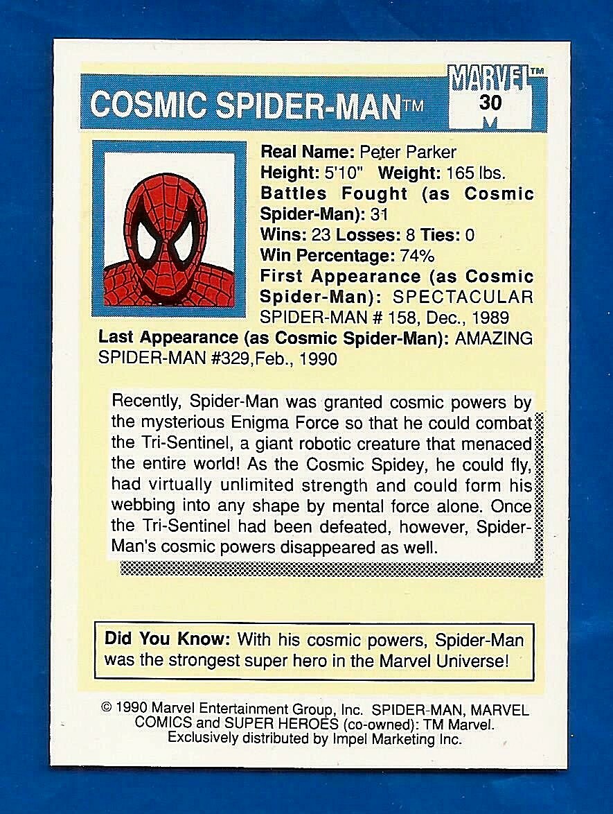 1990 Marvel Universe Series 1 Trading Card # 30 SPIDER MAN SHARP