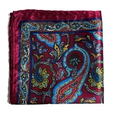  (Small 9") Wine Red Paisley Pocket Square