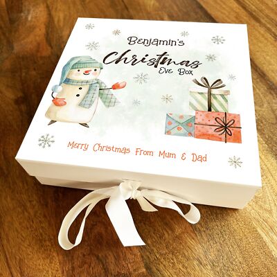 Schneemann grün Schneeflocke Winterszene Heiligabend Box personalisiert Geschenkbox