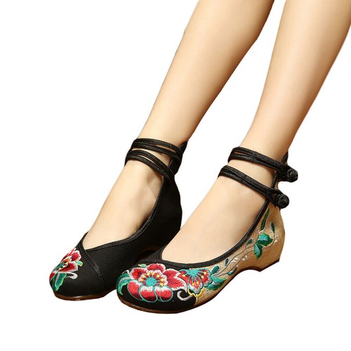 Mujeres Bordado Lona Ballets Planos Damas Tela China Mujeres Zapatos Retro - Imagen 12 de 15
