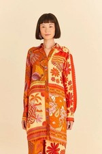 Farm Rio Forest Mixed Scarves Chemise Shirt Size Large EUC Orange Tunic Dress