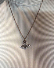 Vivienne Westwood Silver Tone Crystal Pavé Orb Pendant Cable Chain Necklace