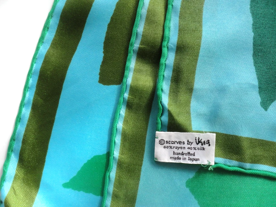 Bufanda cuadrada vintage MOD Vera Neumann etiquetada 50 rayones/50 seda enrollada a mano JAPÓN Foto 4 de 4
