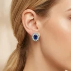 Floral Royal Blue Sapphire 8.80Ct 925 Sterling Silver White Gold Halo Earrings