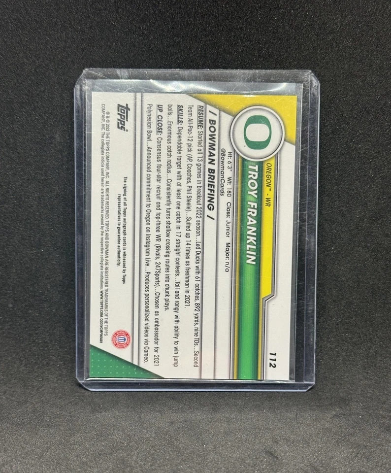 Troy Franklin 2023 Topps Bowman U Chrome Football 1st Auto #112 Oregon Broncos - Image 2 of 2