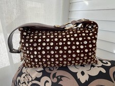 Vintage Kathy Van Zeeland Brown Suede Bling Silver/Gold Tones EUC