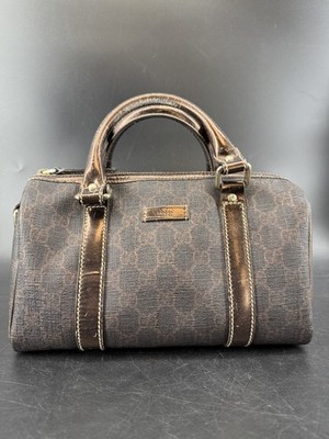 Gucci Joy GG Supreme Canvas Patent Leather Boston Bag Dark Brown