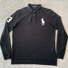 Ralph Lauren Polo Shirt Mens Large Black Custom Fit Big Pony RL Long Sleeved