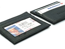 Lot of 2 Black Leather Mens Thin Wallet ID Card Billfold Holder Front Pocket