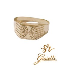 Anello Scudo Quadrato in ORO GIALLO Diamantato ORO 18 KT 750% List 415€