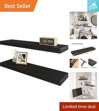 Stylish Black Floating Wall Shelf Set L24xW6 for Elegant Home Organization