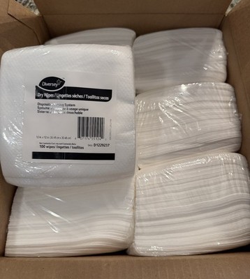 Case of 6 Packs Diversey Dry Wipes Disposable Wiping System 12''x12'' 600 Total