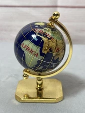 Gemstone Blue Lapis Globe On Brass Stand Desktop Den