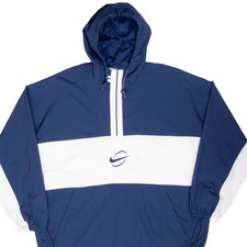 VINTAGE NIKE BIG SWOOSH BLUE PULLOVER HOODED WINDBREAKER JACKET 1990S 2XL