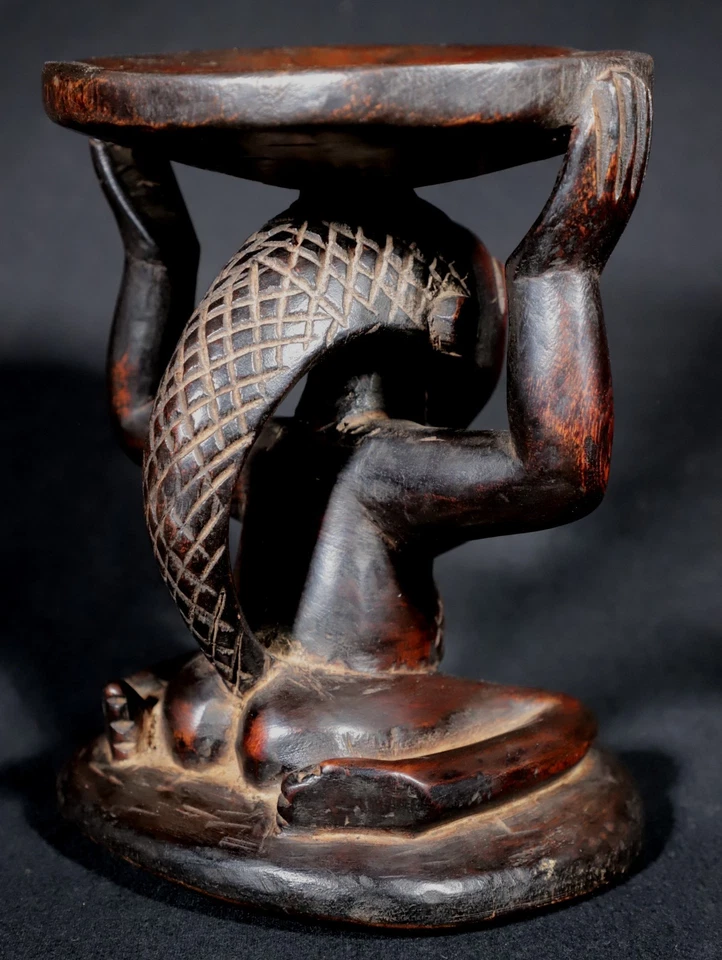 Art Africain African - Appui Nuque ou Petit Tabouret à Cariatides Luba - 19 Cms - Photo 4/4