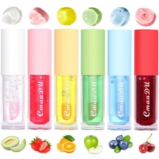 6Pcs Hydrating Lip Oil Set,Fruity Color Changing Glaze Plumping A 
