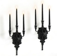 3-arm Gothic Wall Sconce Set Of Two Victorian Metal Candle Holder For Taper Can 3-arm Gothic Wall Sconce Set Of Two Victorian Metal Candle Holder For Taper Can
